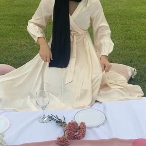 Long sleeve ivory satin maxi dress